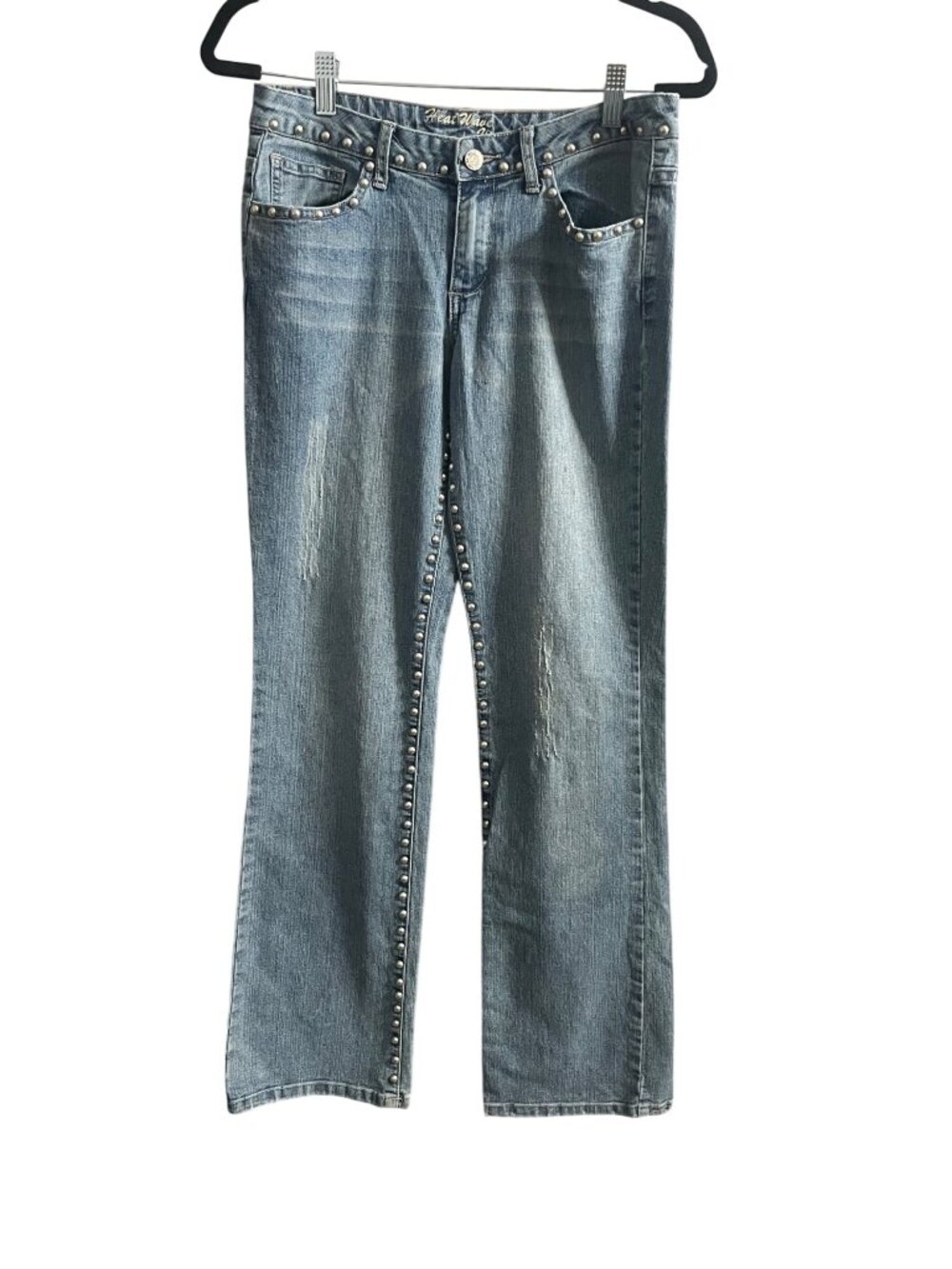 Heat Wave Vintage Y2K Silver Studded Flare Jeans Womens Juniors 7 Light Wash
